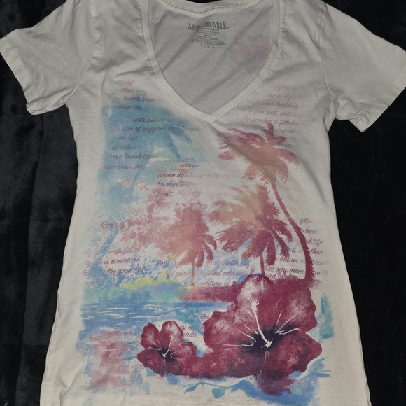 Margaritaville Tops - Margaritaville White V-Neck Tropical Palm & Hibiscus Graphic Tee